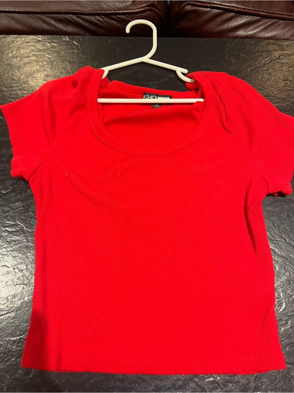 Fashion Nova Red Ribbed Scoop Neck Short Sleeve Top